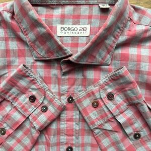 Borgo 28 Ognissanti Men’s XXL Red Gray Plaid Button-Down Shirt 100% Cotton